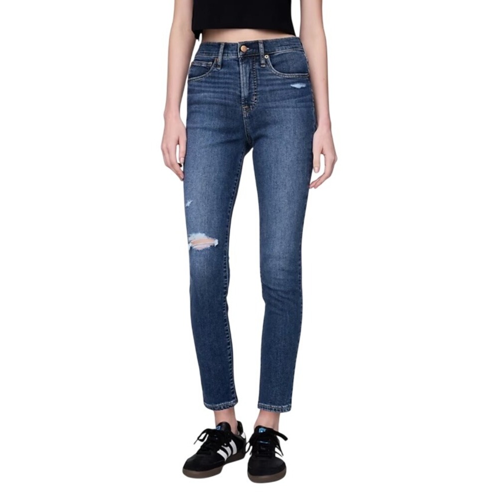 Gap True Skinny High Rise Jeans Dark Wash Distressed Blue Denim Size 31